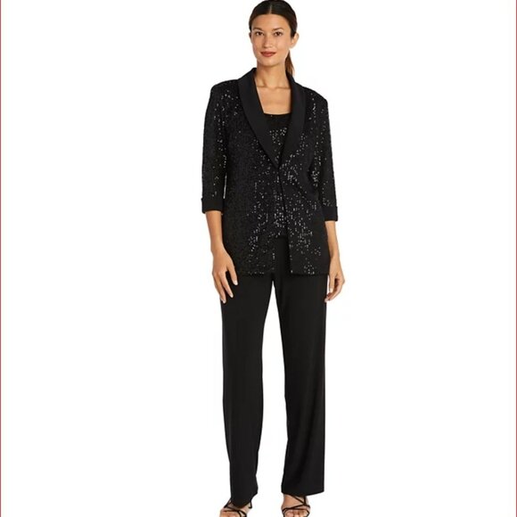 Black Sequined Jacket, Top & Pants Petite 3-Pc(NWT) - Picture 1 of 13